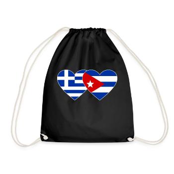 Greece Cuba Flag Heart - Drawstring Bag - black - Front