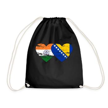 India Bosnia Flag Heart Used - Drawstring Bag - black - Front