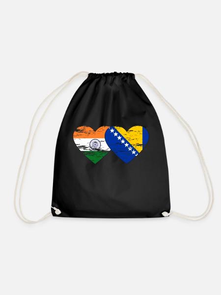 Indien Bosnien Flagge Herz used - Turnbeutel - Schwarz