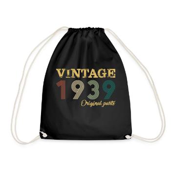 Vintage 1939 Original Parts Year Of Birth Birthday - Drawstring Bag - black - Front