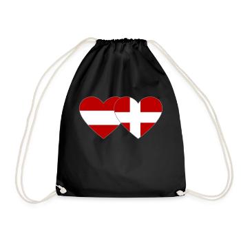 Austria Denmark Flag Heart - Drawstring Bag - black - Front