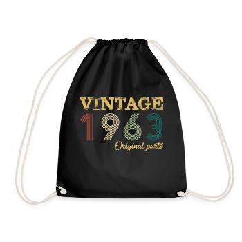 Vintage 1963 Original Parts Year Of Birth Birthday - Drawstring Bag - black - Front