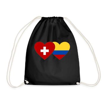 Switzerland Colombia Flag Heart - Drawstring Bag - black - Front