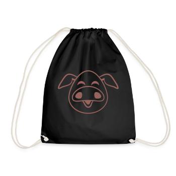 Pig Face Animal Love Small Cute Piggy - Drawstring Bag - black - Front