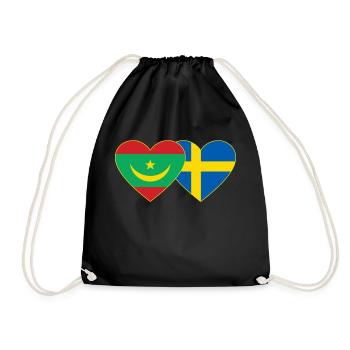 Mauritania Sweden Flag Heart - Drawstring Bag - black - Front
