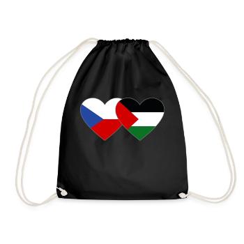 Czech Republic Palestine Flag Heart - Drawstring Bag - black - Front