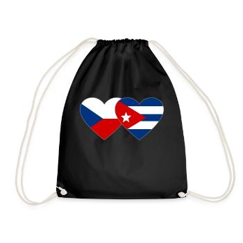 Czech Republic Cuba Flag Heart - Drawstring Bag - black - Front