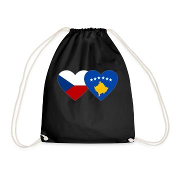 Czech Republic Kosovo Flag Heart - Drawstring Bag - black - Front