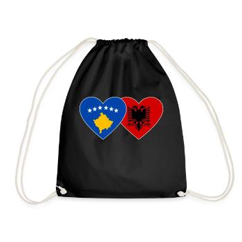 Kosovo Albania Flag Heart - Drawstring Bag - black - Front