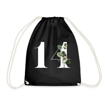 Number 14 Floral Green -14th Birthday Floral - Drawstring Bag - black - Front