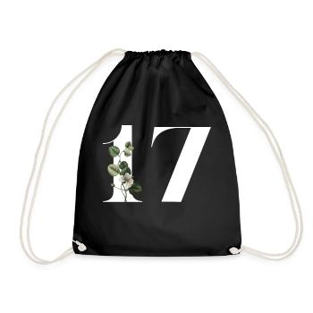 Number 17 Floral Green -17th Floral Birthday - Drawstring Bag - black - Front