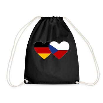 Germany Czech Republic Flag Heart Flag - Drawstring Bag - black - Front