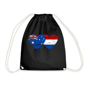 Australia Holland Flag Heart Flag used - Drawstring Bag - black - Front
