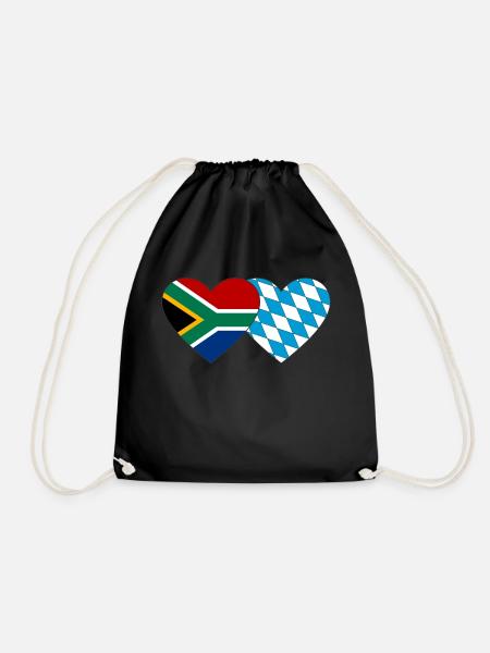 South Africa Bavaria Flag Heart - Drawstring Bag - black