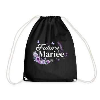 purple floral bride-to-be - Drawstring Bag - black - Front
