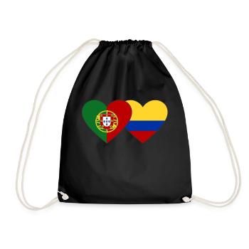 Portugal Colombia Flag Heart - Drawstring Bag - black - Front