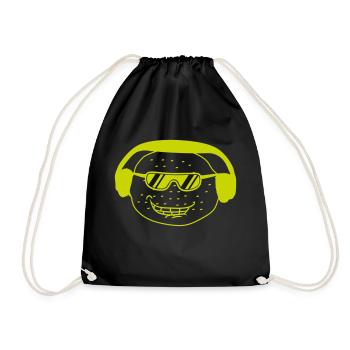 Funny DJ Party Lemon Fruit Music Fun Face - Drawstring Bag - black - Front