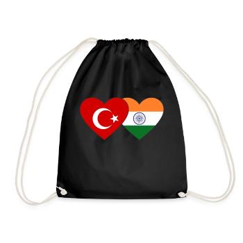 Turkey India Flag Heart - Drawstring Bag - black - Front