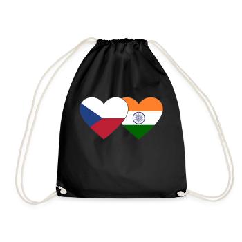 Czech Republic India Flag Heart - Drawstring Bag - black - Front