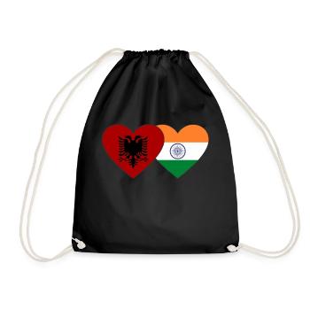 Albania India Flag Heart - Drawstring Bag - black - Front