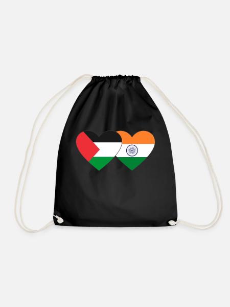 Palästina Indien Flagge Herz - Turnbeutel - Schwarz