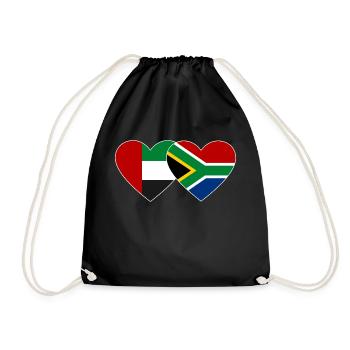 United Arab Emirates South Africa Flag Heart - Drawstring Bag - black - Front