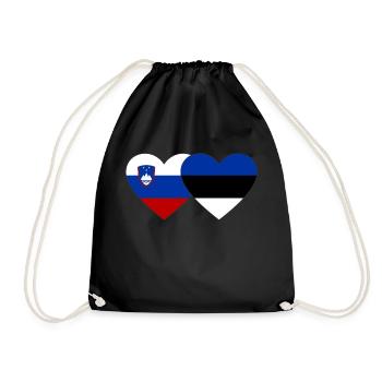 Slovenia Estonia Flag Heart - Drawstring Bag - black - Front