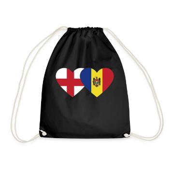 England Moldova Flag Heart - Drawstring Bag - black - Front