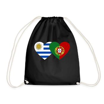 Uruguay Portugal Flag Heart - Drawstring Bag - black - Front