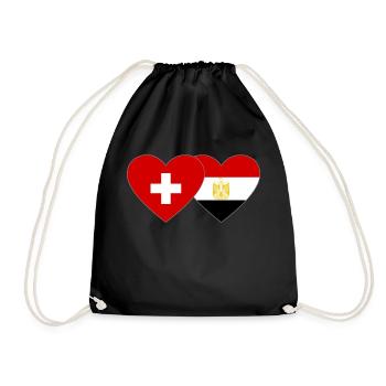 Switzerland Egypt Flag Hands Heart Shape - Drawstring Bag - black - Front