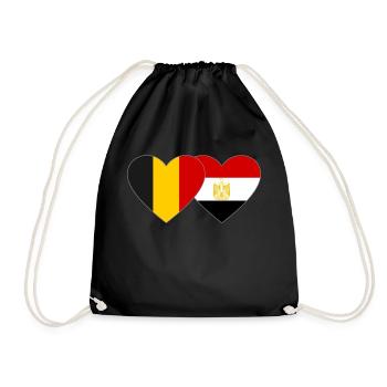 Belgium Egypt Flag Hands Heart Shape - Drawstring Bag - black - Front