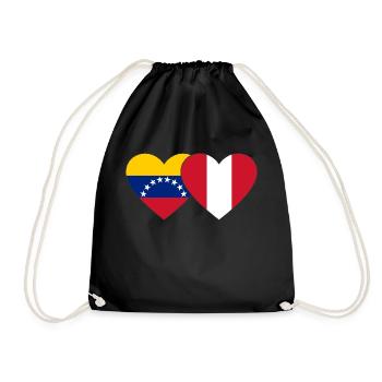 Venezuela Peru Flag Hands Heart Shape - Drawstring Bag - black - Front