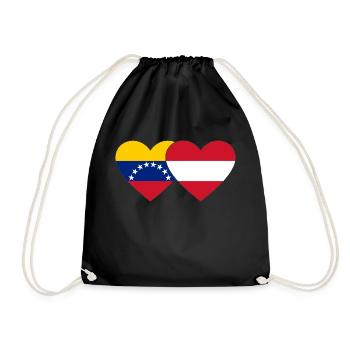 Venezuela Austria Flag Hands Heart Shape - Drawstring Bag - black - Front