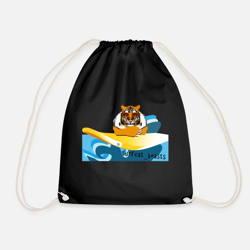 Tiger auf einem Surfbrett - Turnbeutel - Schwarz
