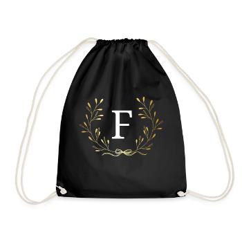 Buchstabe f Goldene Blumenkrone - Turnbeutel - Schwarz - Vorne
