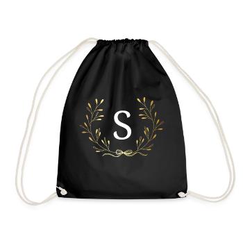 Letters s Gold Floral Crown - Drawstring Bag - black - Front