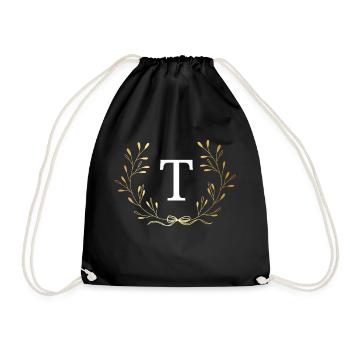 Letter t Gold Floral Crown - Drawstring Bag - black - Front