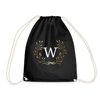 Letter w Gold Floral Crown - Drawstring Bag - black - Front