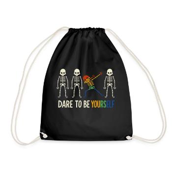Colorful Dabbing Skeleton "Dare To Be Yourself" - Drawstring Bag - black - Front