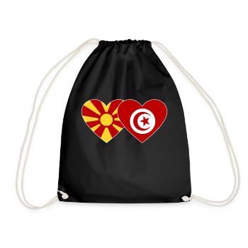 Macedonia Tunisia Flag Heart - Drawstring Bag - black - Front