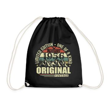 August 1956 birthday august 1956 vintage August - Drawstring Bag - black - Front
