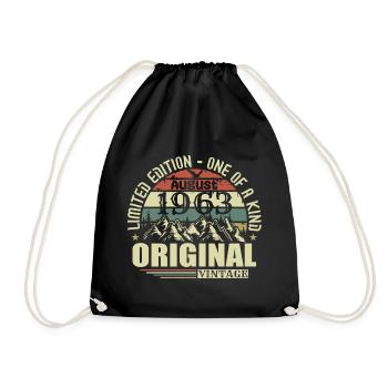 August 1963 birthday august 1963 vintage August - Drawstring Bag - black - Front