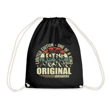August 1965 Birthday August 1965 Vintage August - Drawstring Bag - black - Front