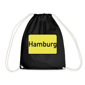 Ortsschild Hamburg - Turnbeutel - Schwarz - Vorne