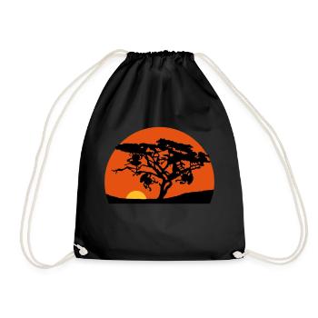 Africa tree sunset monkey - Drawstring Bag - black - Front