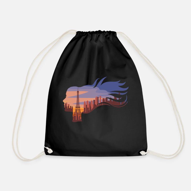 Paris Paris Paris Paris Eiffel Tower - Drawstring Bag - black
