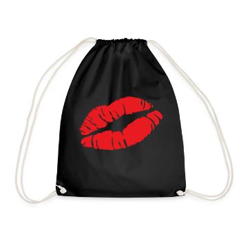 kiss mouth lips - Drawstring Bag - black - Front
