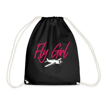 Fly Girl Aviation Pilot - Drawstring Bag - black - Front