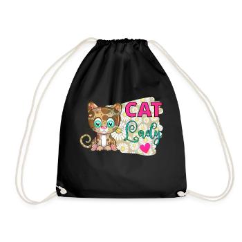 Cat Lady - Cute Brown Spotted Kitten Expression - Drawstring Bag - black - Front