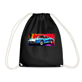 Retro Car on Rainbow Background - Turnbeutel - Schwarz - Vorne